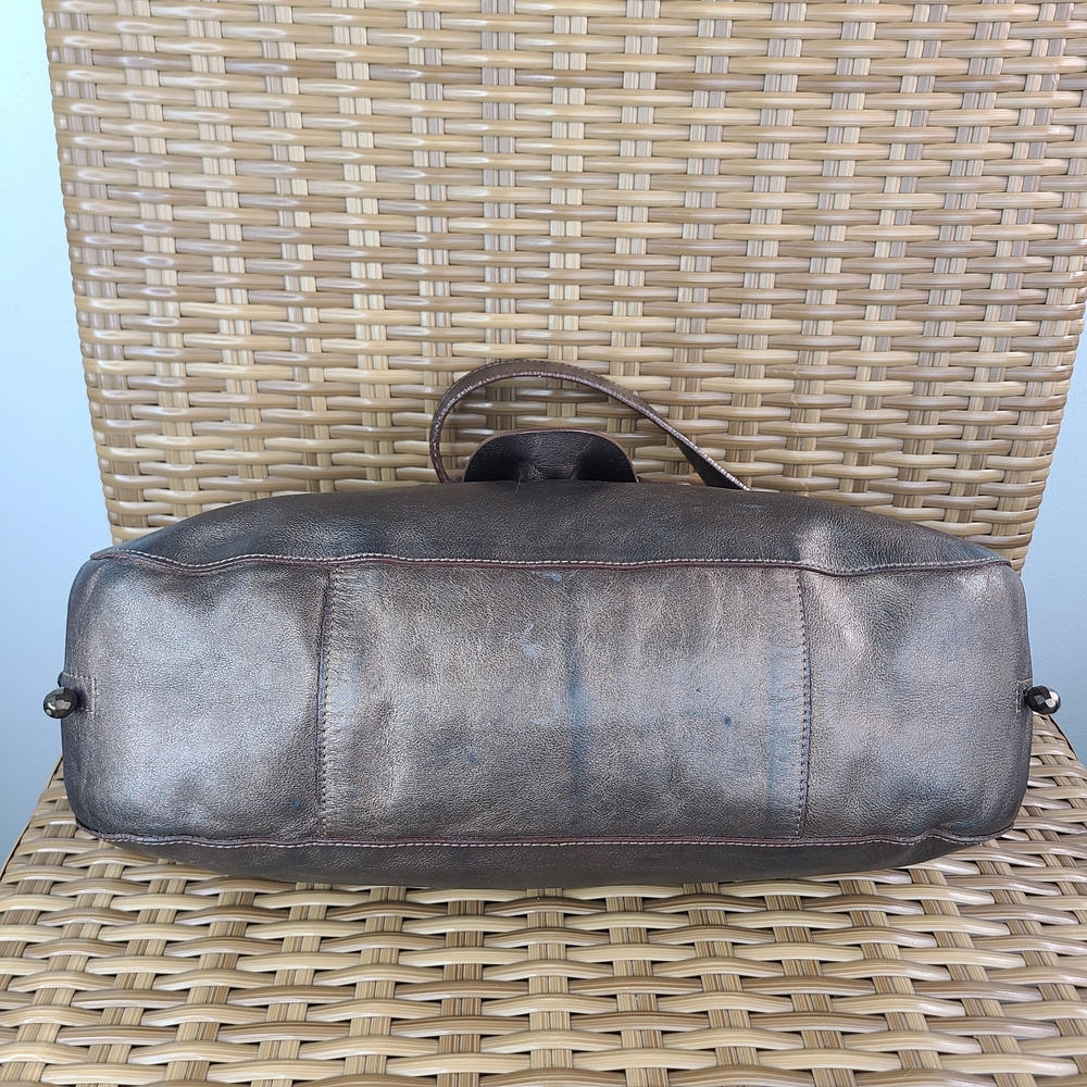 Lamarthe Paris Metallic Brown Small Leather Shoulder Bag Stud Accents - Picture 9 of 16